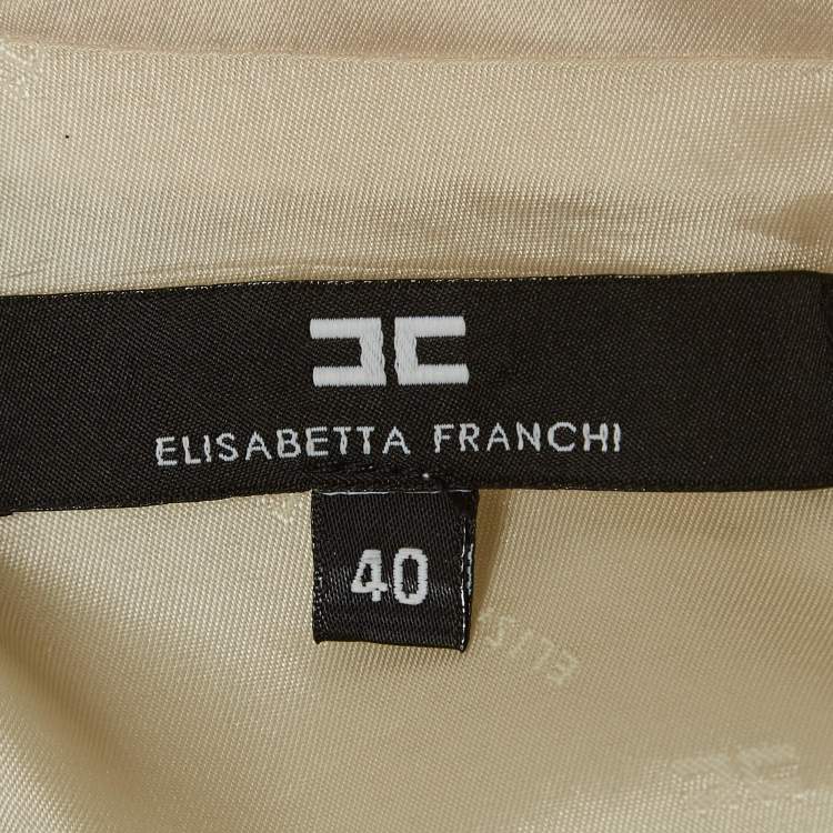 Pre Owned Elisabetta Franchi Cream Crepe Button Detail Belted Mini Dress S