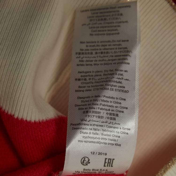 Pre Owned Elisabetta Franchi Coral Pink Knit Buttoned Half Sleeve Top M