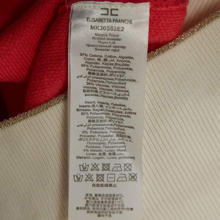 Pre Owned Elisabetta Franchi Coral Pink Knit Buttoned Half Sleeve Top M