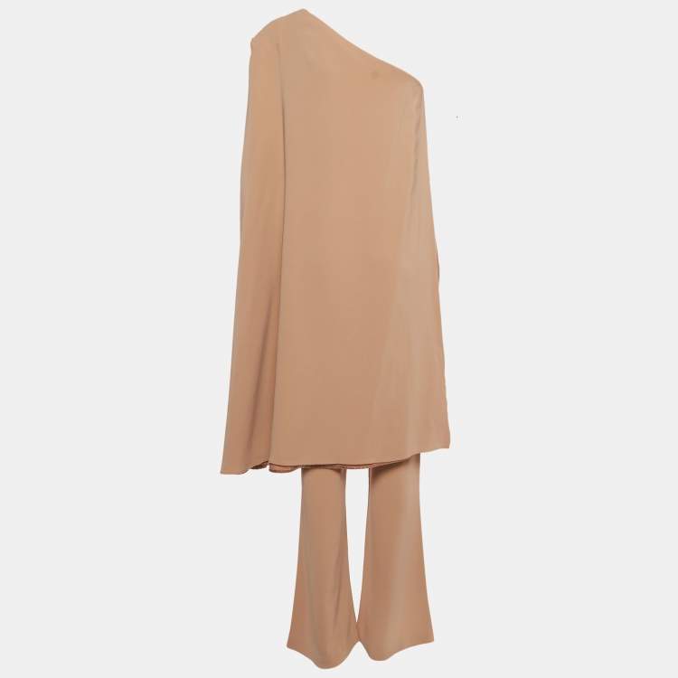 Pre Owned Elisabetta Franchi Beige Crepe Draped One Shoulder Jumpsuit L