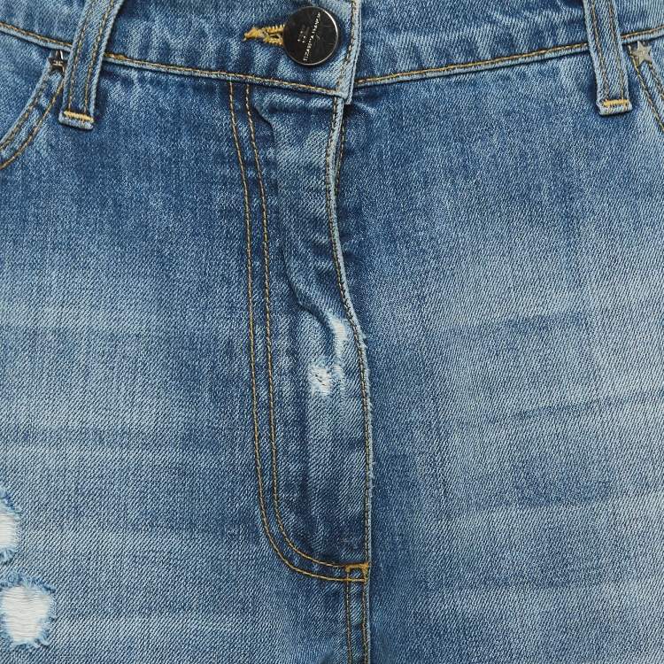 Pre Owned Elisabetta Franchi Blue Ripped Denim Jeans M Waist 30"