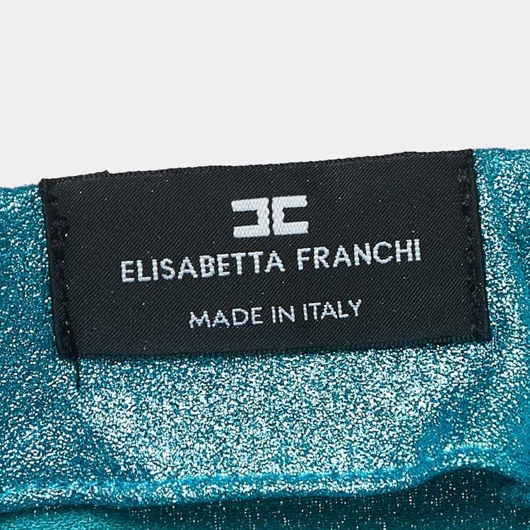 Pre Owned Elisabetta Franchi Blue Teal Lame Draped Mini Dress S