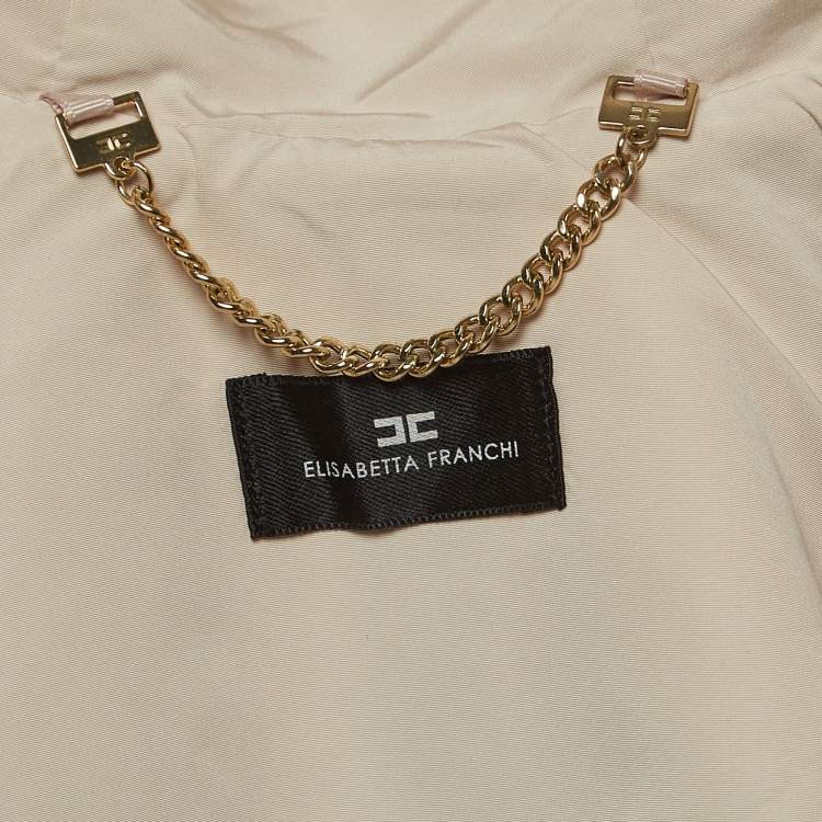 Pre Owned Elisabetta Franchi Beige Synthetic Open Front Belted Short Coat M