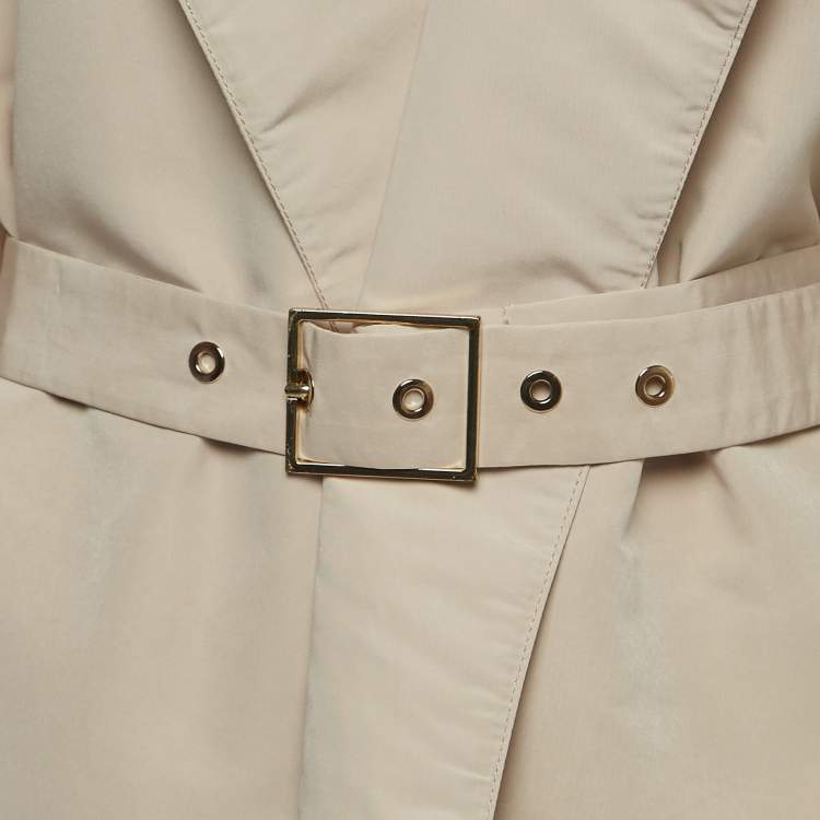 Pre Owned Elisabetta Franchi Beige Synthetic Open Front Belted Short Coat M