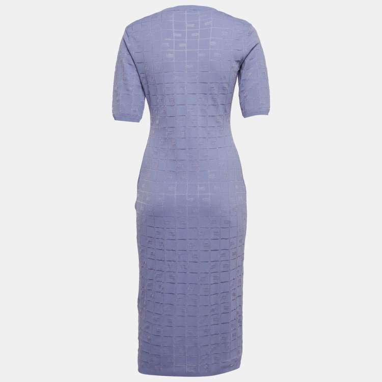 Pre Owned Elisabetta Franchi Light Purple Logo Motif Knit Midi Dress 