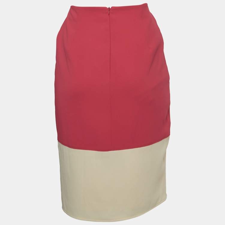 Pre Owned Elisabetta Franchi Pink/Cream Crepe Pleated Knee Length Skirt M