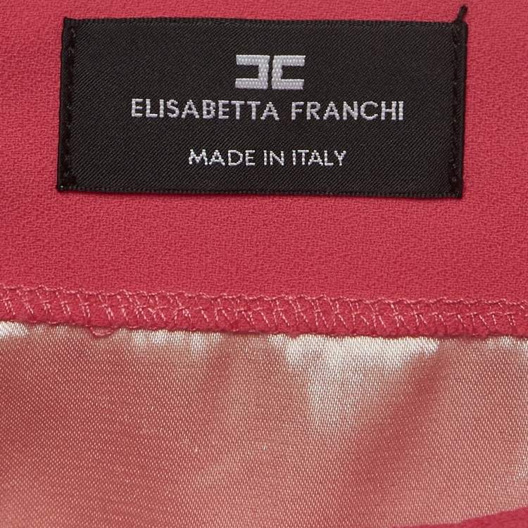 Pre Owned Elisabetta Franchi Pink/Cream Crepe Pleated Knee Length Skirt M