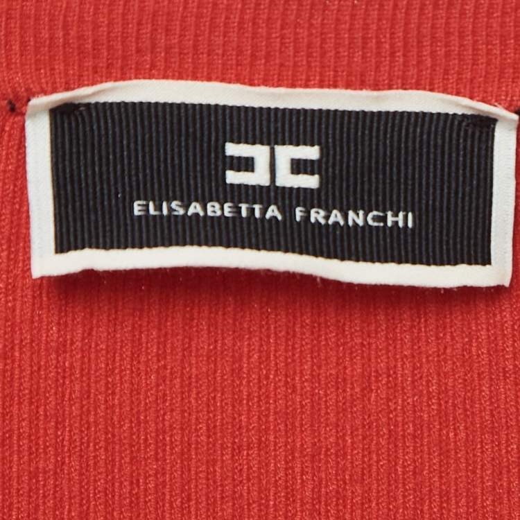 Pre Owned Elisabetta Franchi Red Ribbed Knit Midi Dress S