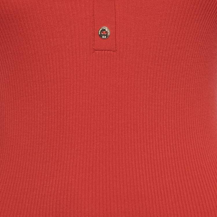 Pre Owned Elisabetta Franchi Red Ribbed Knit Midi Dress S