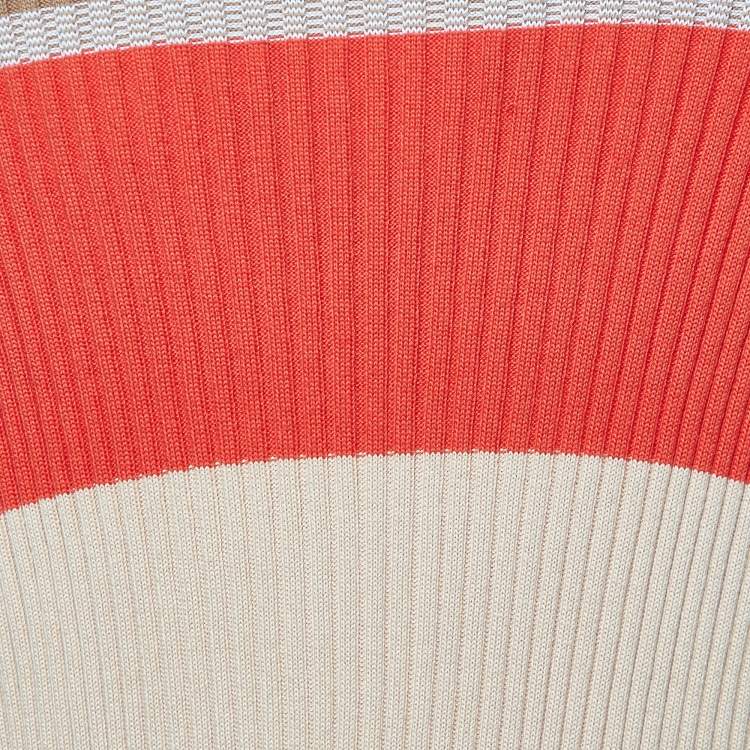 Pre Owned Elisabetta Franchi Beige Striped Knit Open Front Cardigan M