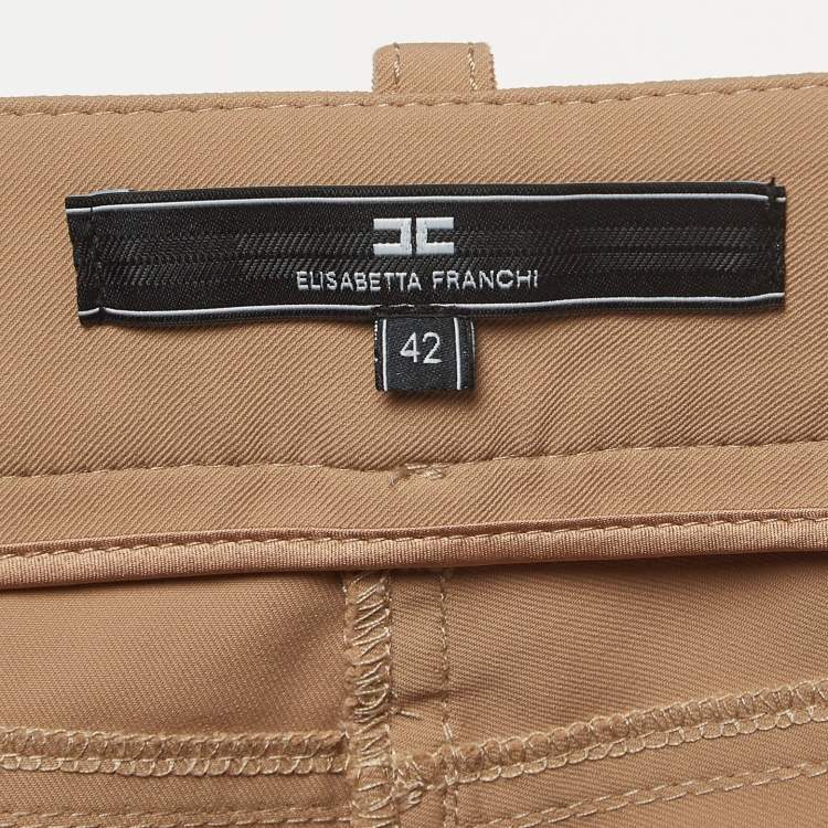 Pre Owned Elisabetta Franchi Beige Synthetic Trousers M