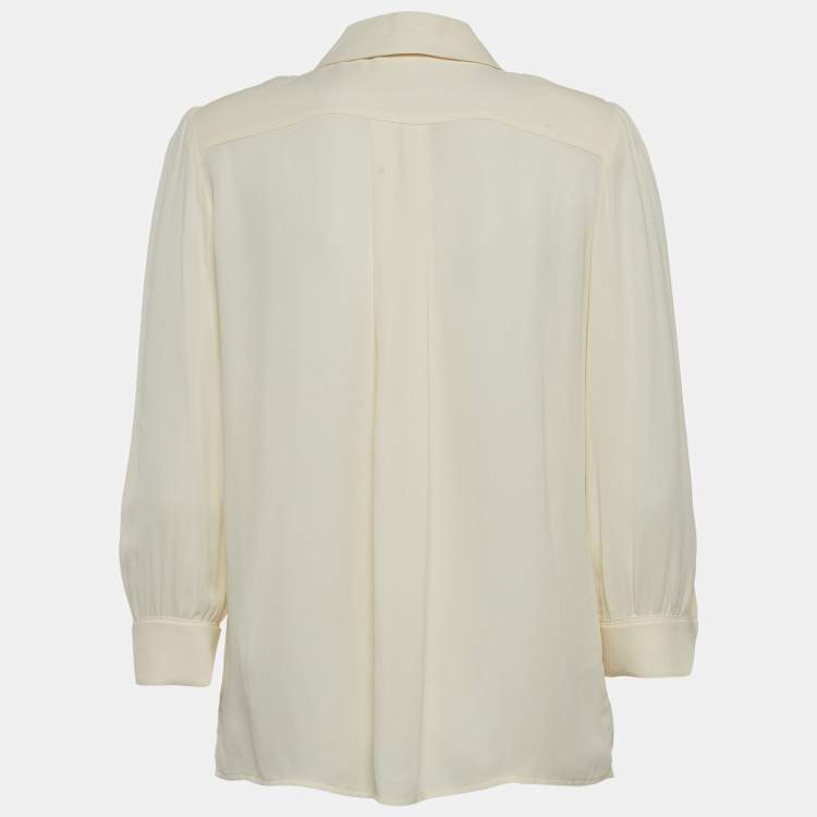 Pre Owned Elisabetta Franchi Ivory White Crepe Safari Shirt M
