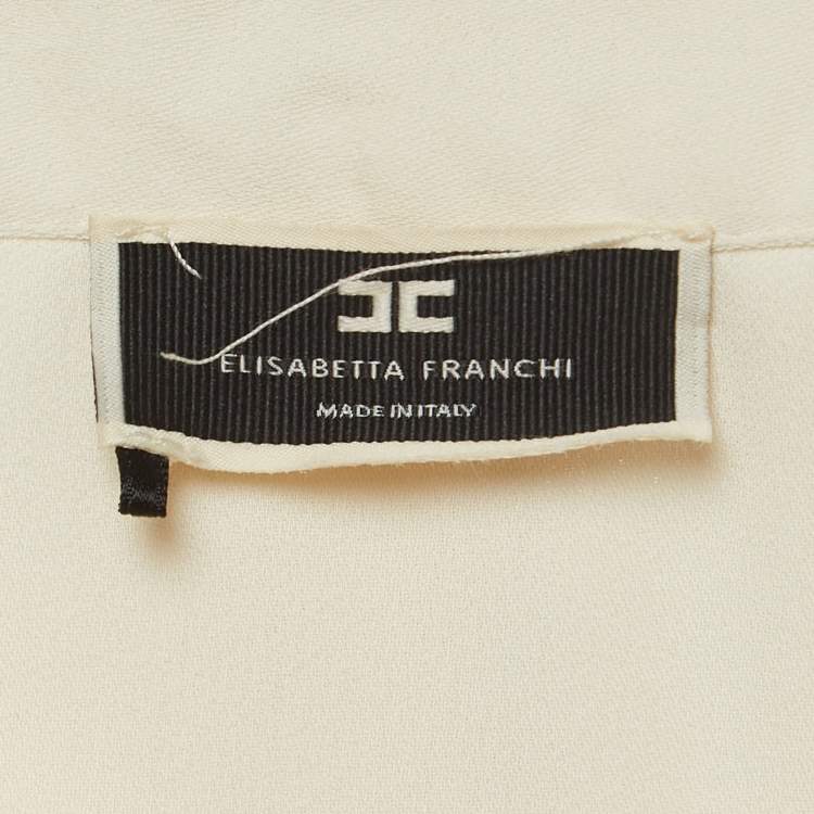 Pre Owned Elisabetta Franchi Ivory White Crepe Safari Shirt M