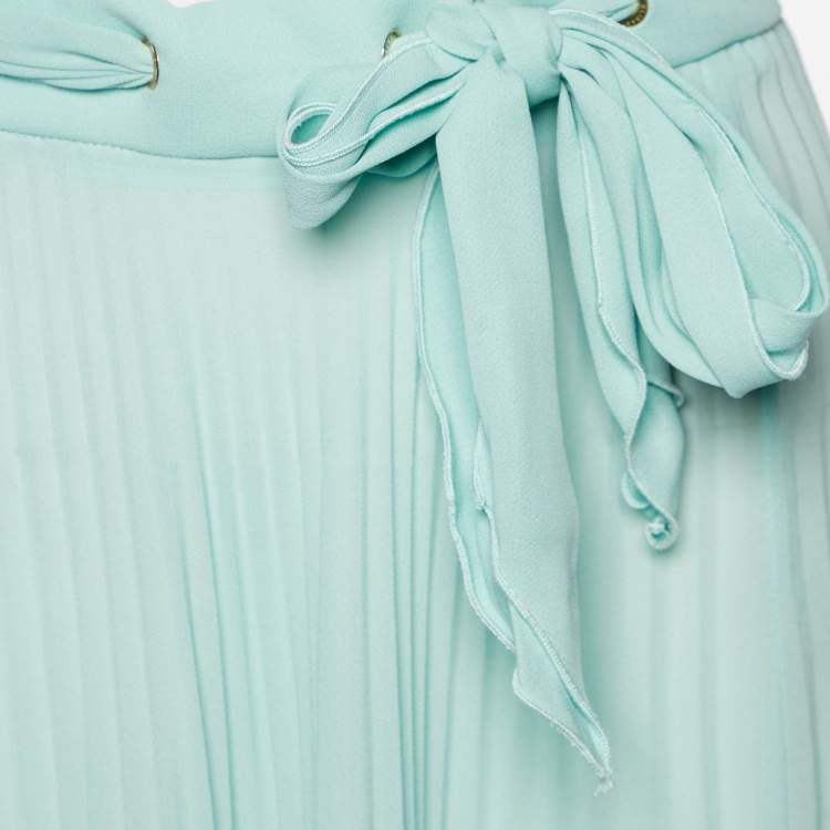Pre Owned Elisabetta Franchi Green Crepe Pleated Maxi Skirt M