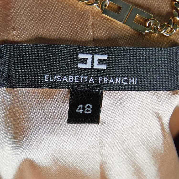 Pre Owned Elisabetta Franchi Beige Faux Leather Belt Detail Jacket L