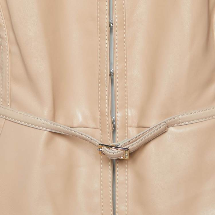 Pre Owned Elisabetta Franchi Beige Faux Leather Belt Detail Jacket L