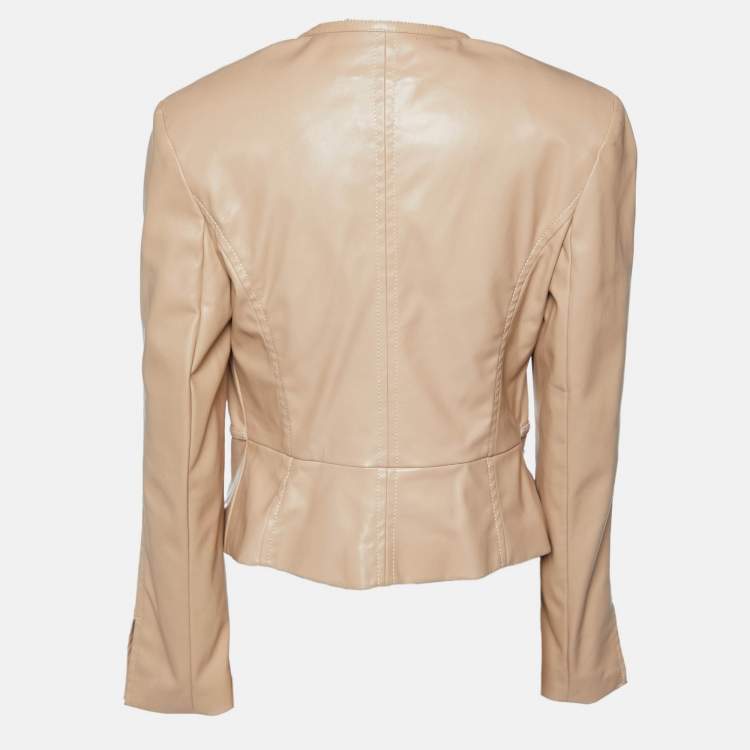 Pre Owned Elisabetta Franchi Beige Faux Leather Belt Detail Jacket L