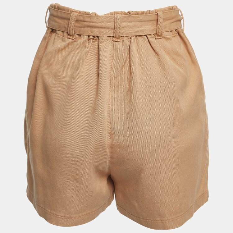 Pre Owned Elisabetta Franchi Beige Denim Belted Loose Fit Shorts S