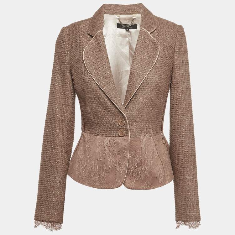 Pre Owned Elisabetta Franchi Dusty Pink Tweed and Lace Blazer S
