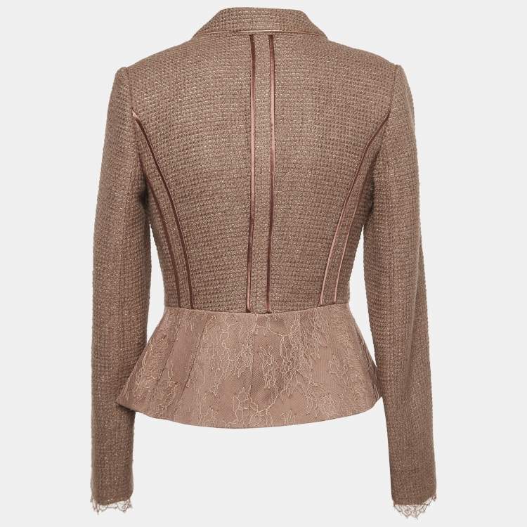 Pre Owned Elisabetta Franchi Dusty Pink Tweed and Lace Blazer S