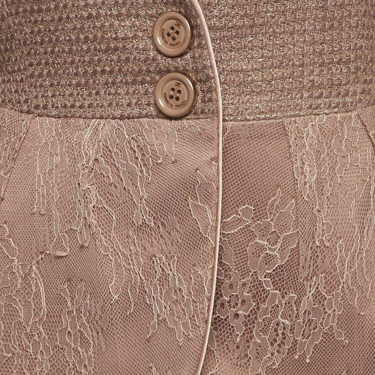 Pre Owned Elisabetta Franchi Dusty Pink Tweed and Lace Blazer S