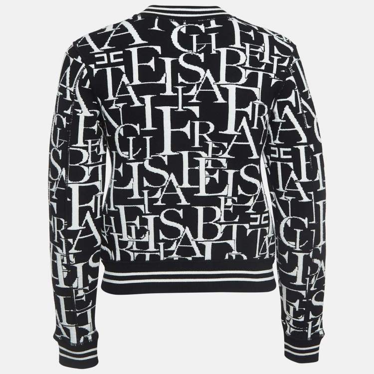 Pre Owned Elisabetta Franchi Black/White Patterned Knit Bomber Jacket S