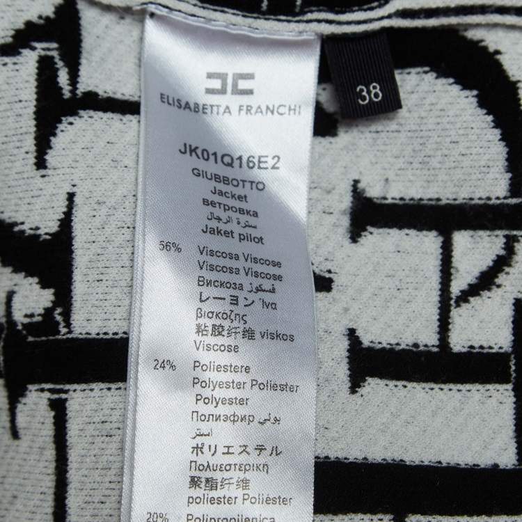 Pre Owned Elisabetta Franchi Black/White Patterned Knit Bomber Jacket S