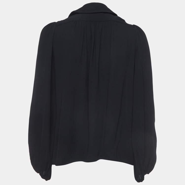 Pre Owned Elisabetta Franchi Black Crepe Chain Detail Long Sleeve Blouse S