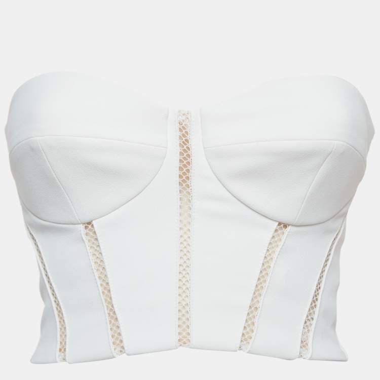 Pre Owned Elisabetta Franchi White Crepe Strapless Padded Crop Top S