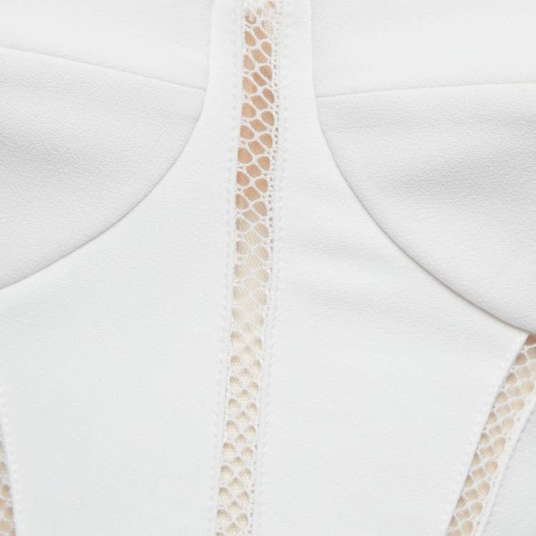 Pre Owned Elisabetta Franchi White Crepe Strapless Padded Crop Top S