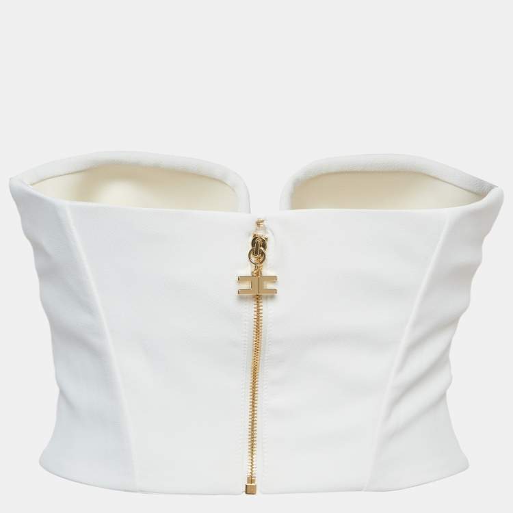 Pre Owned Elisabetta Franchi White Crepe Strapless Padded Crop Top S