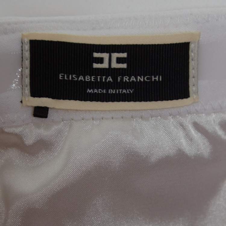 Pre Owned Elisabetta Franchi White Crepe Strapless Padded Crop Top S