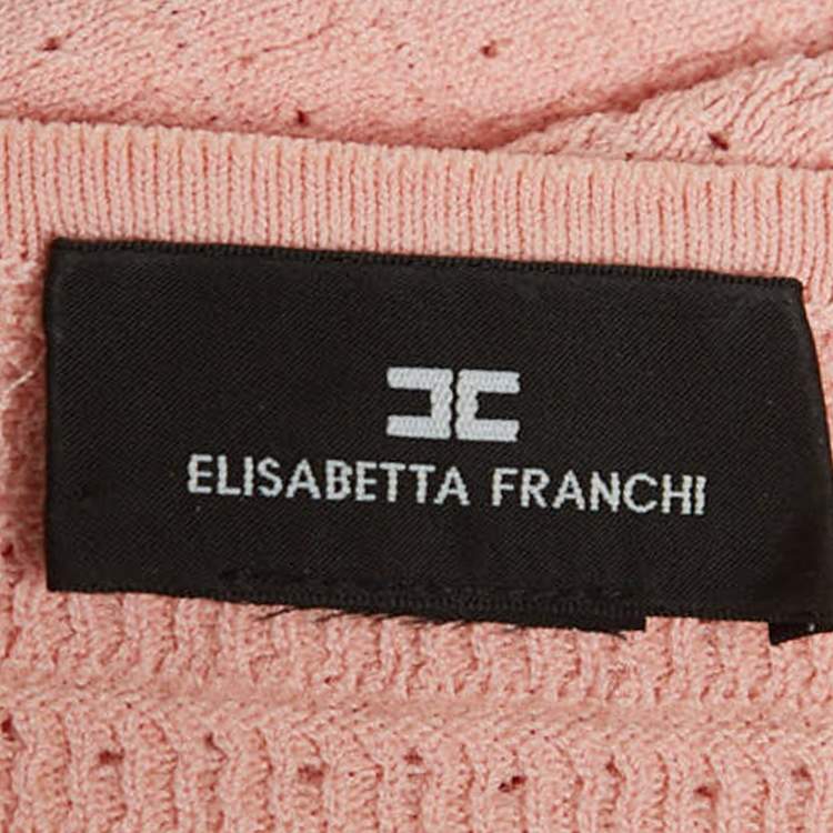 Pre Owned Elisabetta Franchi Pink Textured Knit Sweater Top L