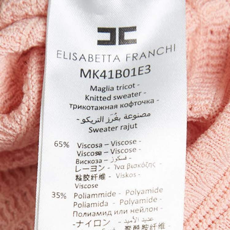 Pre Owned Elisabetta Franchi Pink Textured Knit Sweater Top L