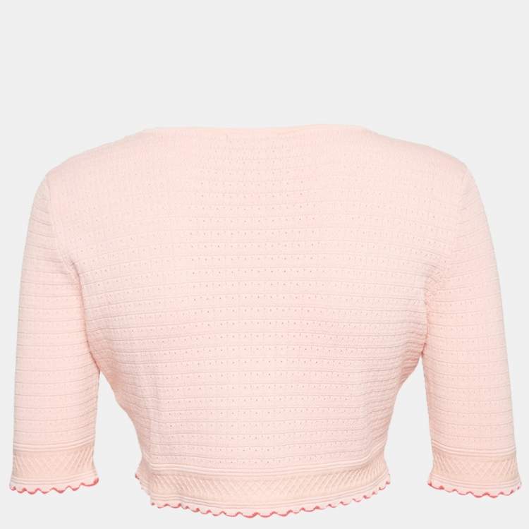 Pre Owned Elisabetta Franchi Pink Textured Knit Sweater Top L