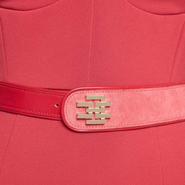 Pre Owned Elisabetta Franchi Pink Crepe Belted Fitted Midi Dress S
