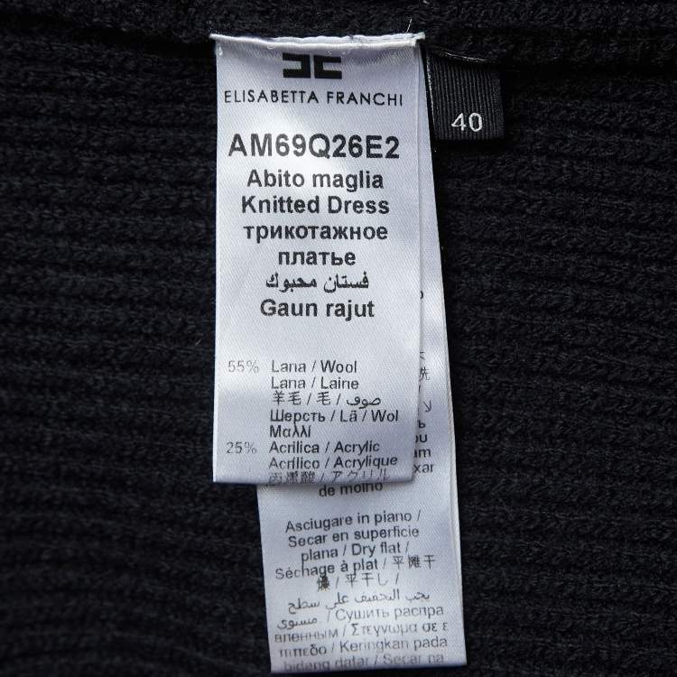 Pre Owned Elisabetta Franchi Black Wool Blend Knit Buttoned Midi Dress S