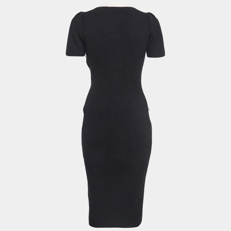Pre Owned Elisabetta Franchi Black Wool Blend Knit Buttoned Midi Dress S