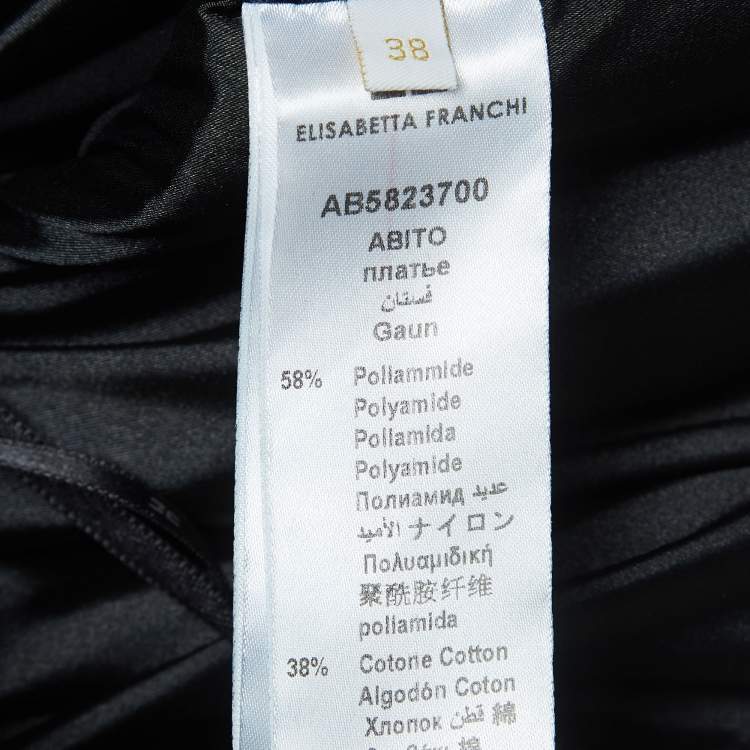 Pre Owned Elisabetta Franchi Black Print Nylon Blend Chain Detail Strapless Mini Dress S