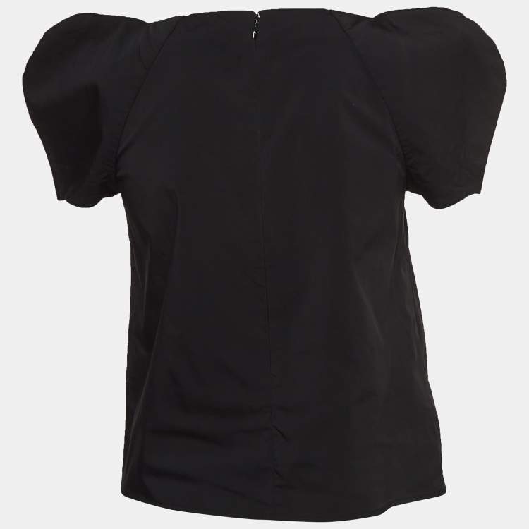 Pre Owned Elisabetta Franchi Black Stretch Nylon Short Sleeve Relaxed Blouse S