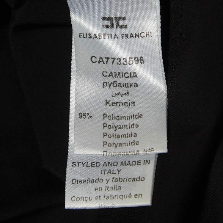 Pre Owned Elisabetta Franchi Black Stretch Nylon Short Sleeve Relaxed Blouse S