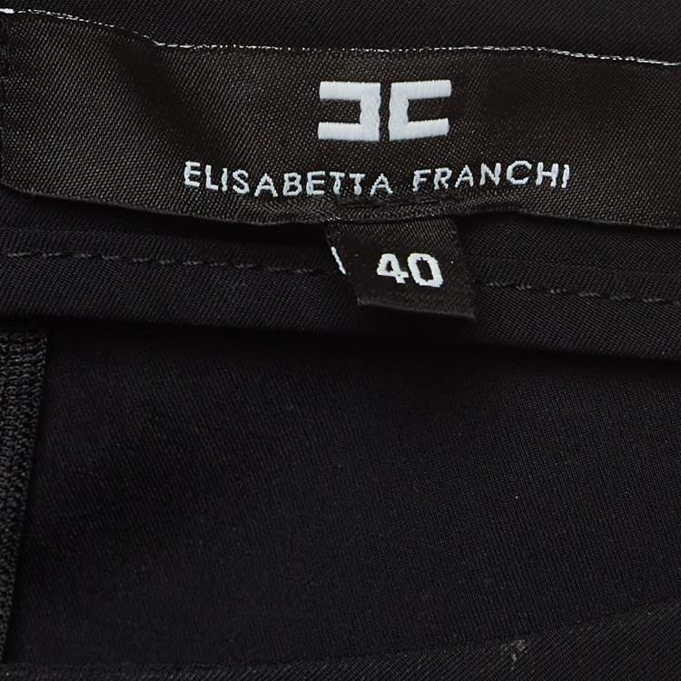 Pre Owned Elisabetta Franchi Black Stretch Nylon Short Sleeve Relaxed Blouse S