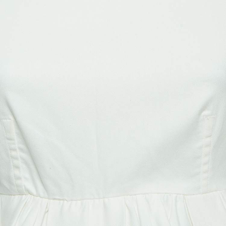 Pre Owned Elisabetta Franchi White Denim Gathered Short Sleeve Blouse M
