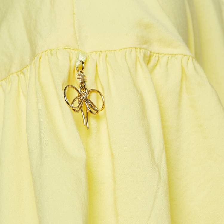 Pre Owned Elisabetta Franchi Yellow Stretch Cotton Flutter Sleeve Wrap Top M