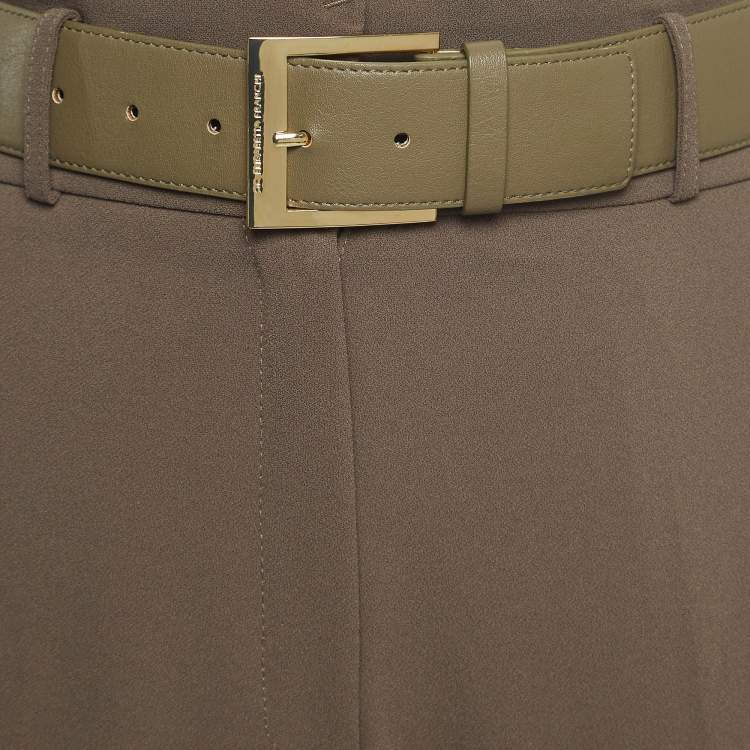 Pre Owned Elisabetta Franchi Olive Green Crepe Belted Slim Fit Trousers S