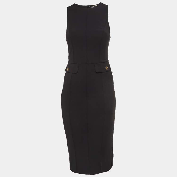 Pre Owned Elisabetta Franchi Black Crepe V-Neck Sheath Dress M