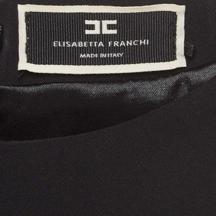 Pre Owned Elisabetta Franchi Black Crepe V-Neck Sheath Dress M