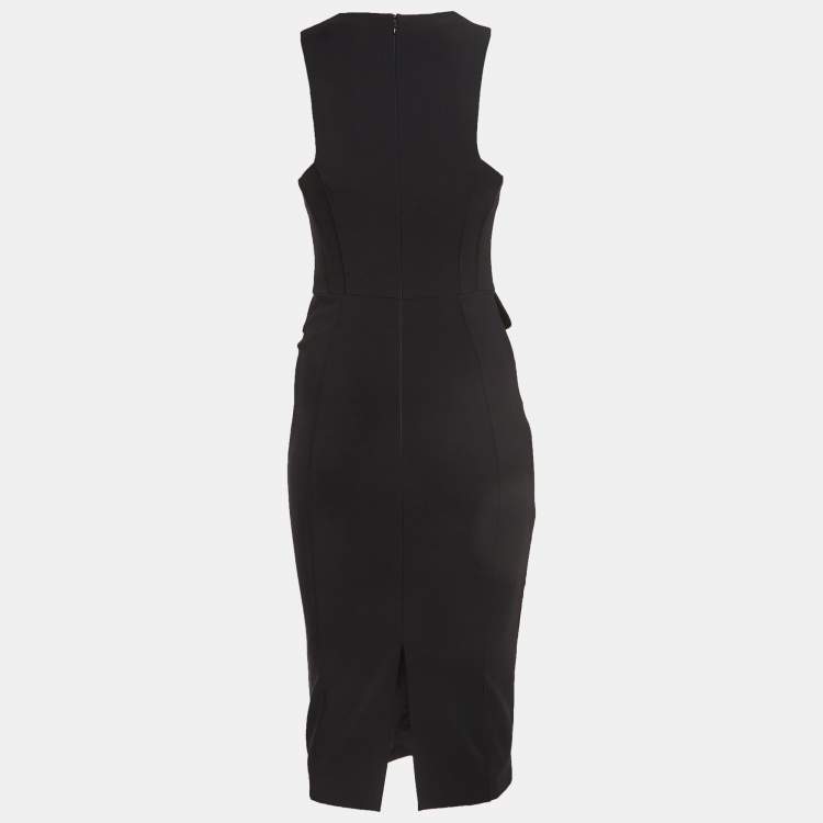 Pre Owned Elisabetta Franchi Black Crepe V-Neck Sheath Dress M