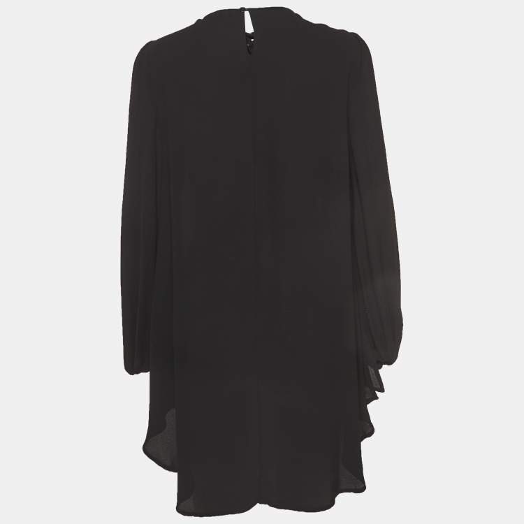 Pre Owned Elisabetta Franchi Black Crepe Lace-Up Neck Camicia Blouse L