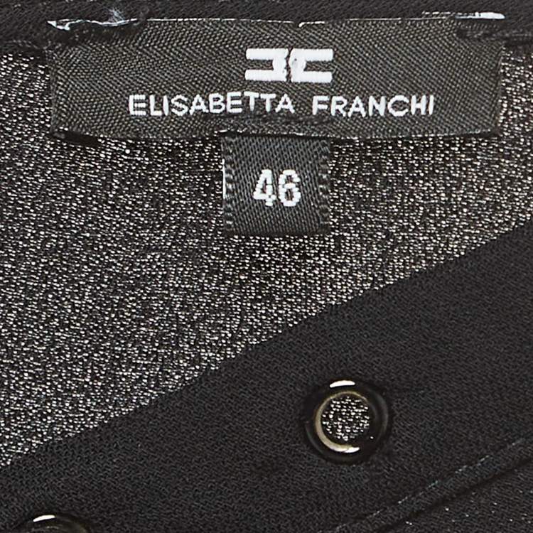 Pre Owned Elisabetta Franchi Black Crepe Lace-Up Neck Camicia Blouse L